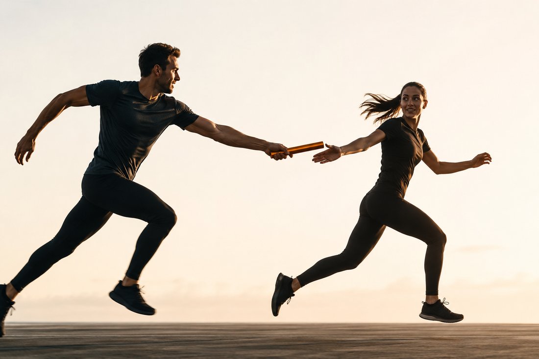 Runners passing a relay baton